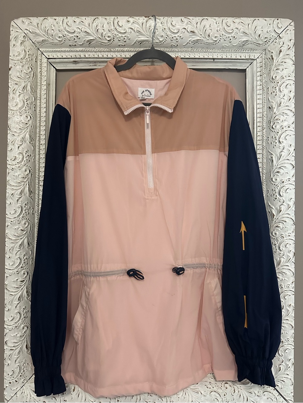 The Upside Pink, Tan & Navy Colorblock Utility Pullover Anorak. Size L